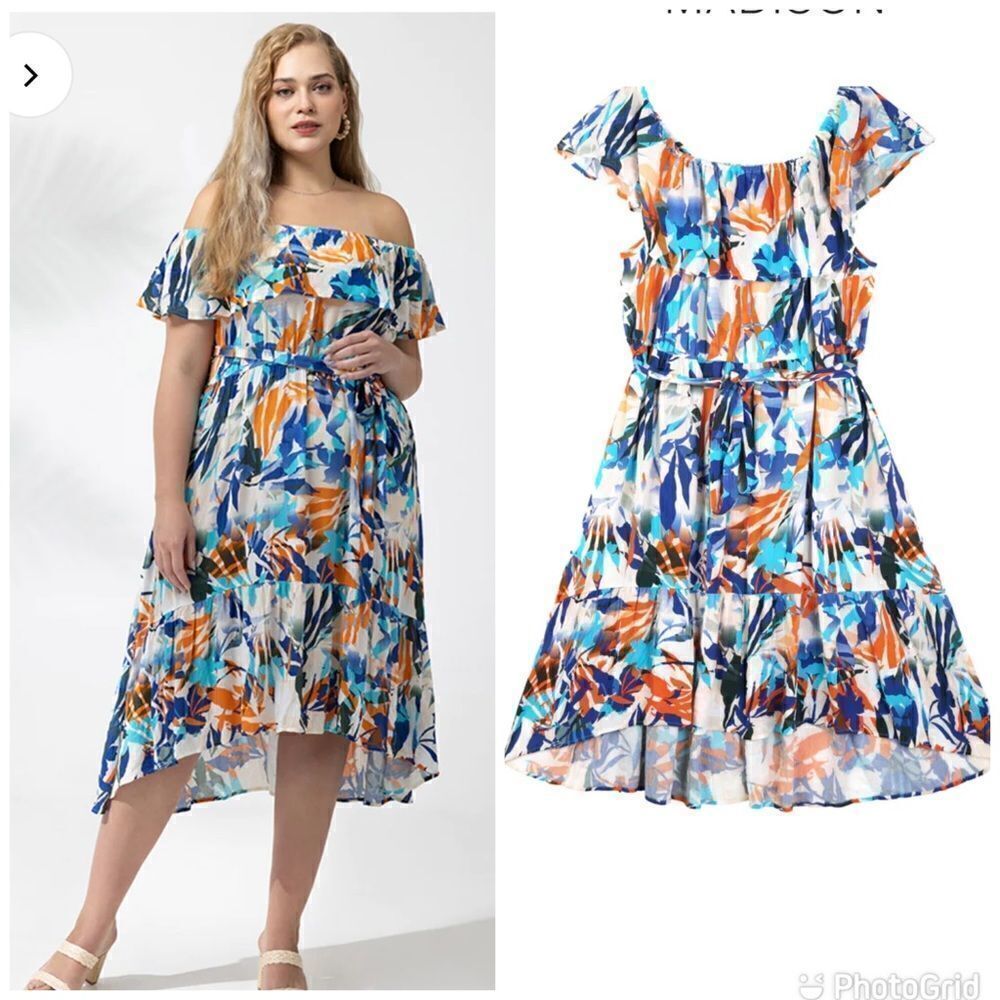 NWT 89th + Madison Tropical Print Off The Shoulder Dress Sz-3X